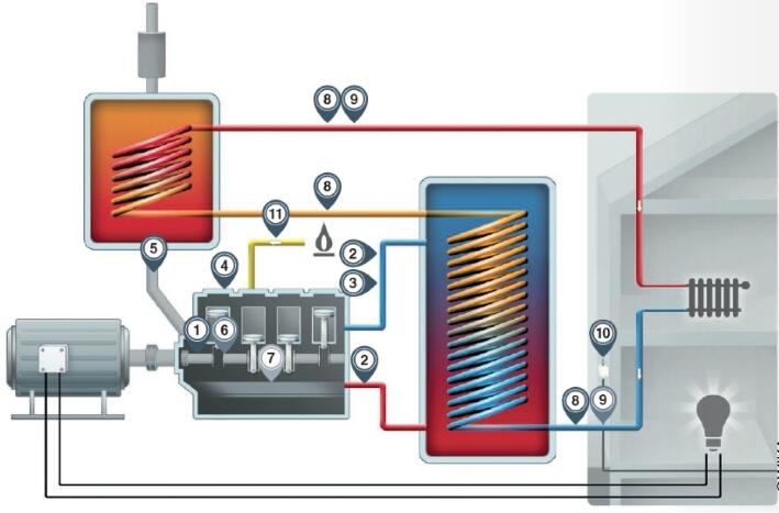 一個熱電聯產廠的示意圖，測量點